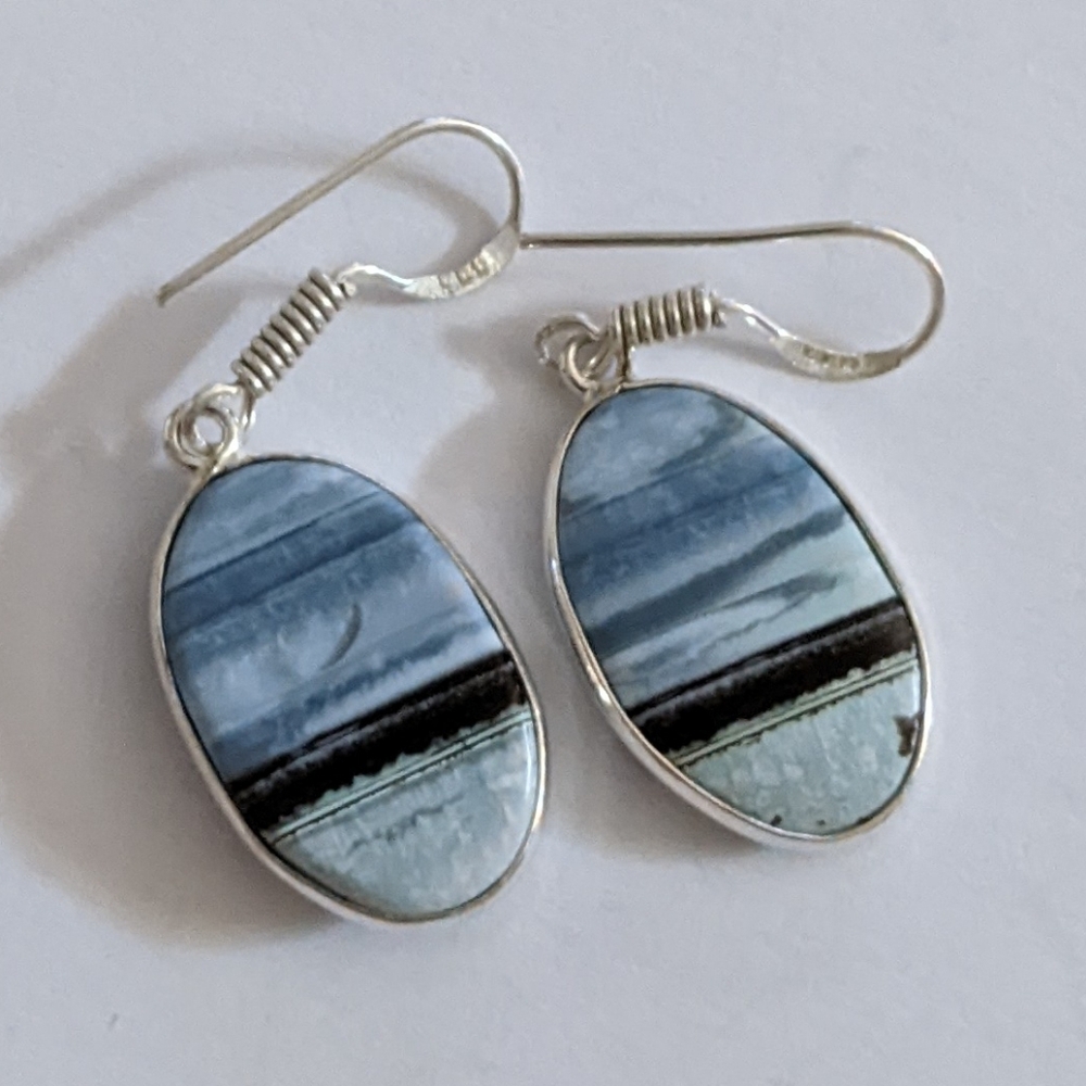 Owhyee Blue Opal Gemstone 925 Sterling Silver Handmade Drop Dangle Earrings - Picture 3 of 4
